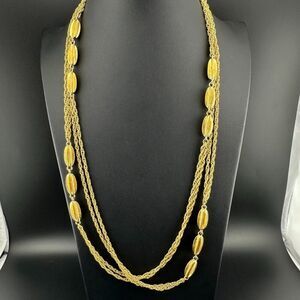 Classic Vintage Monet Ribbed Gold Tone Barrel Bead Double Chain Link Necklace
